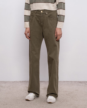 Brunello Cucinelli Khaki jeans with logo patch M0H81P5568