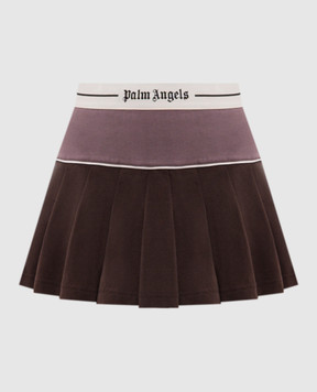 Palm Angels Brown pleated skirt with logo pattern PAWCU001FB001