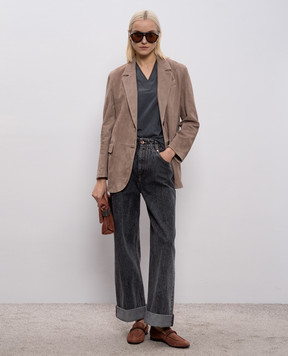 Brunello Cucinelli Grey melange T-shirt with monil chain M0T18BD222