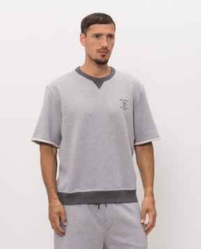 Brunello Cucinelli Gray T-shirt with branded embroidery MM8263391G