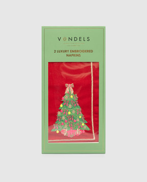 Vondels Set of red Christmas tree napkins with linen 9240000450028