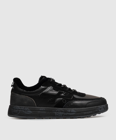 Nous black leather sneakers with fur