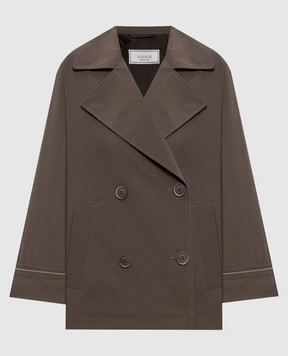 Peserico Brown cropped double-breasted trench coat with chain A2511303184