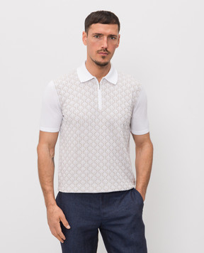 Bertolo Cashmere White polo shirt with patterned silk 902529002542
