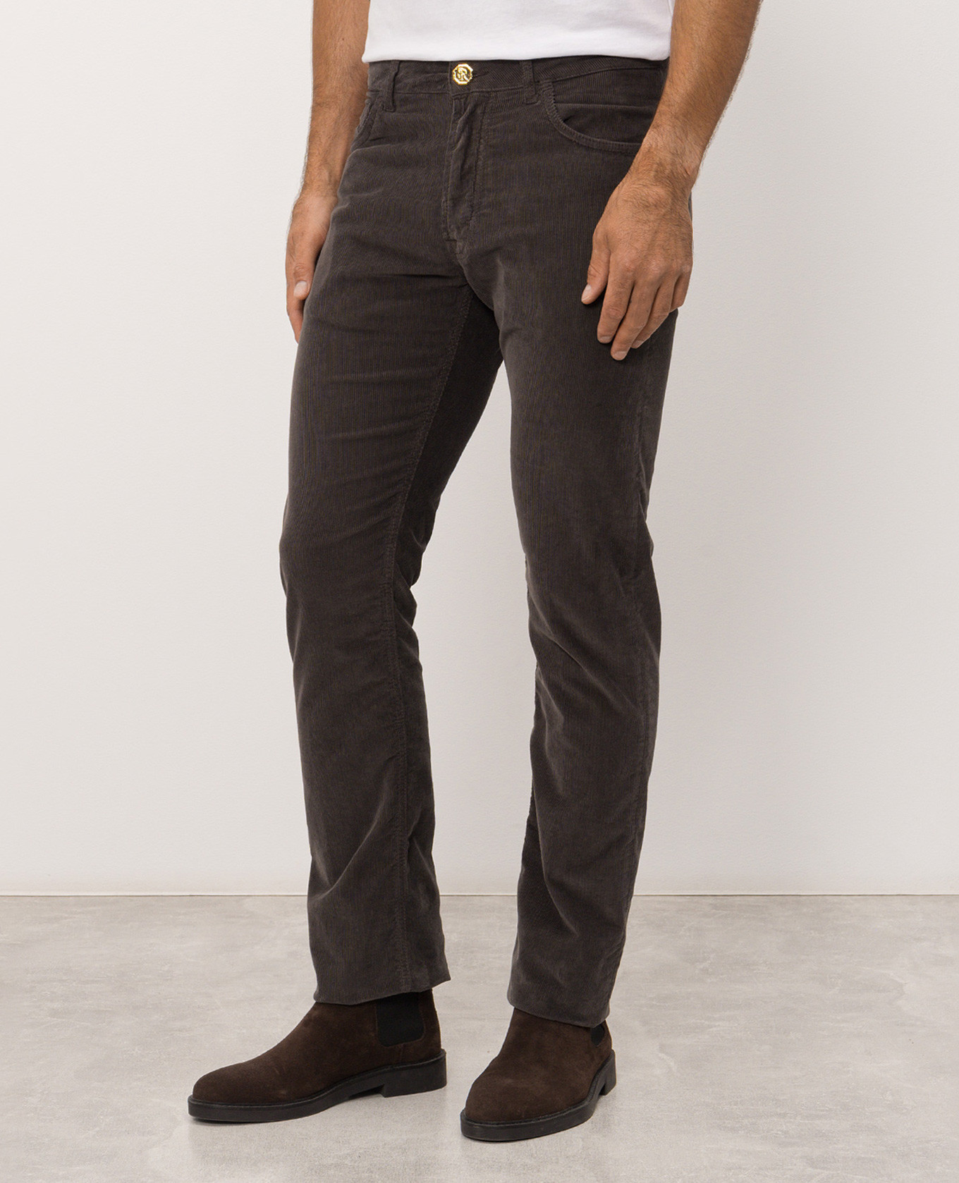 Brown corduroy pants with logo patch Stefano Ricci 3
