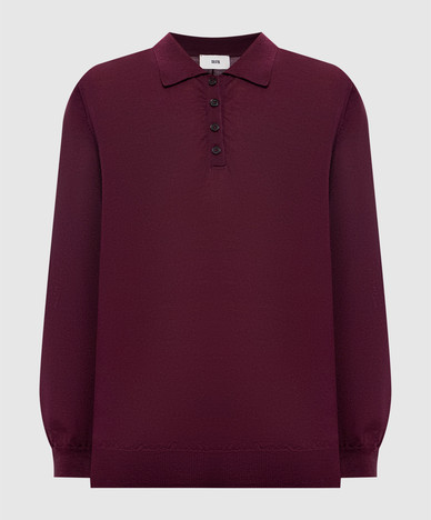 Burgundy wool polo shirt with logo embroidery