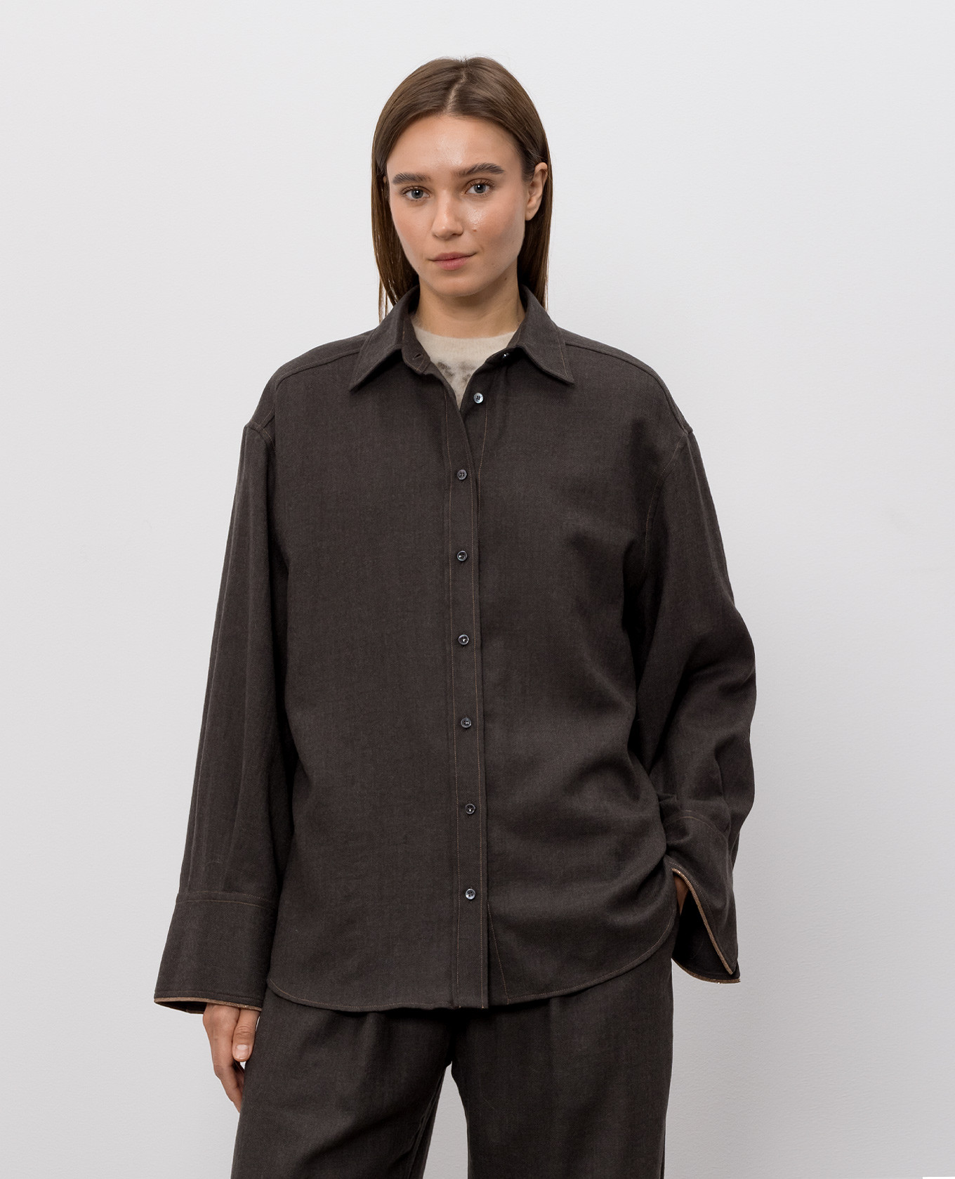 Brown wool shirt Brunello Cucinelli 3