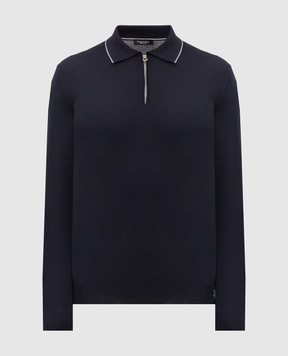 Stefano Ricci Blue wool, silk and cashmere polo with monogram KE08004P30E26374
