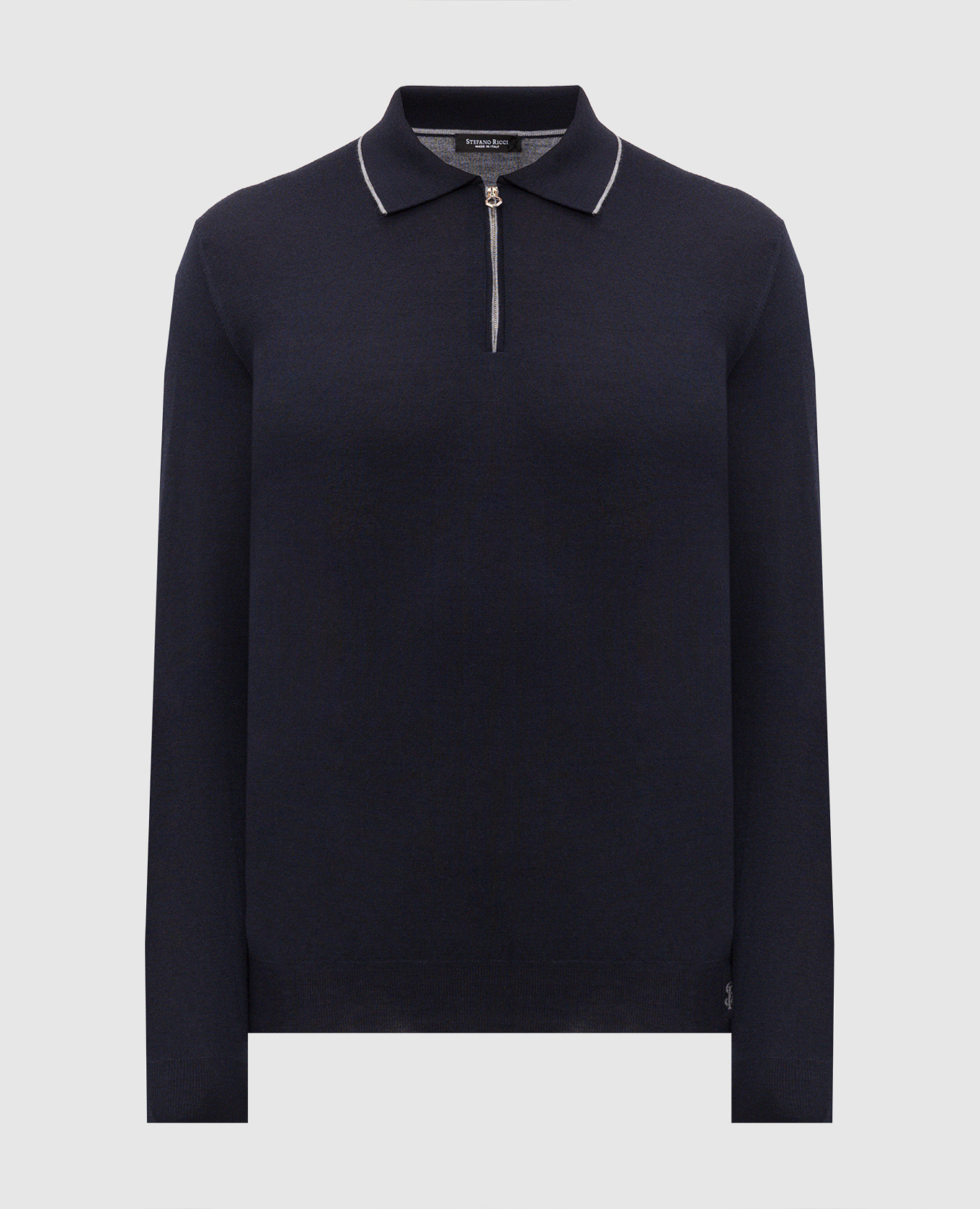 Blue wool, silk and cashmere polo with monogram