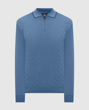 Stefano Ricci Blue wool, silk and cashmere polo shirt KE08020P30E26370
