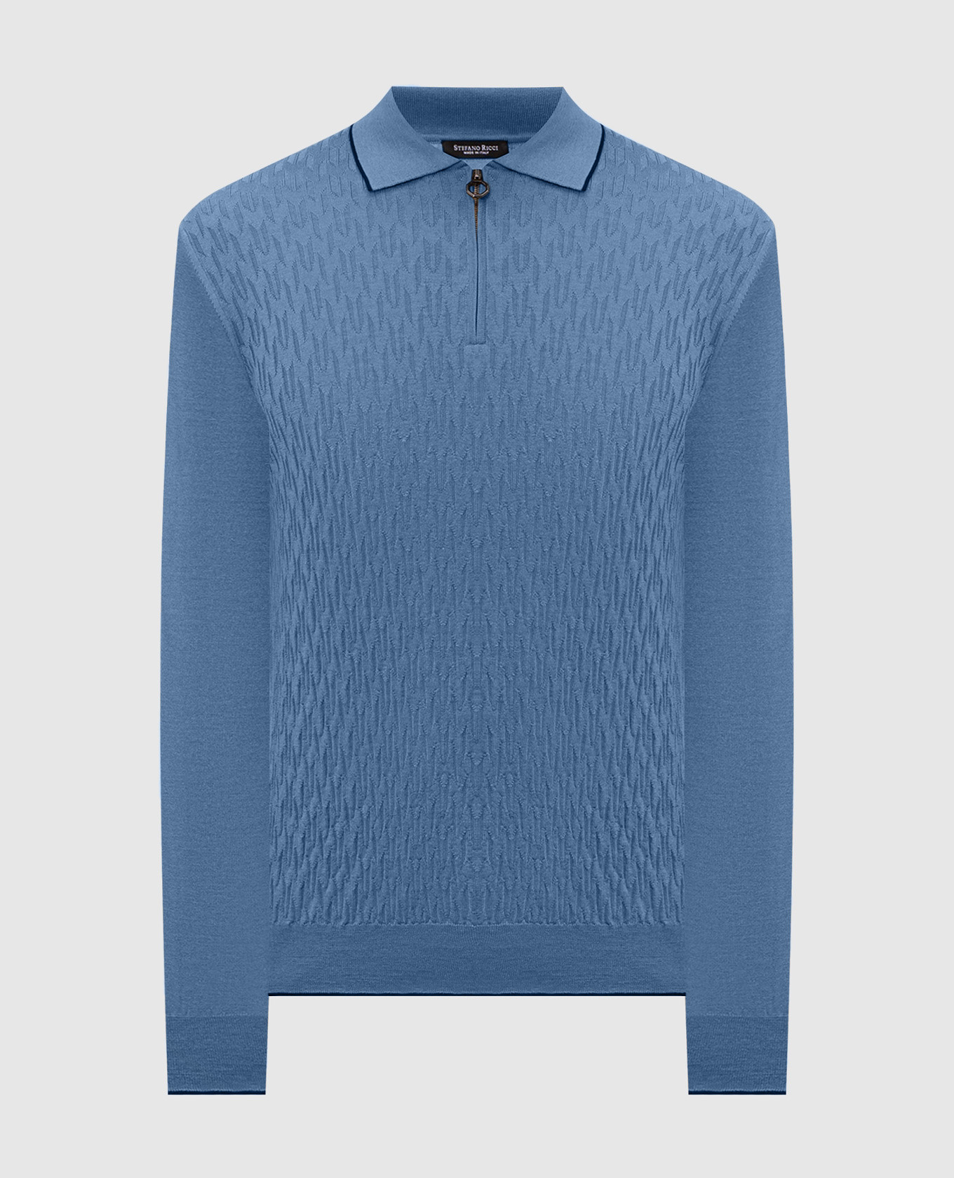 Blue wool, silk and cashmere polo shirt