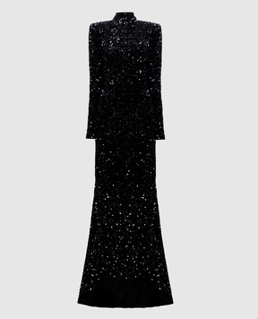 Richard Quinn Black velour maxi dress with sequins RQSS26CARRYO29