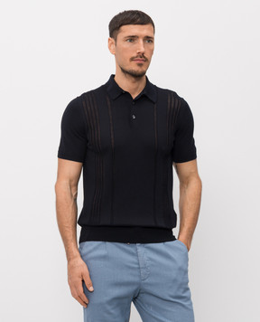 Enrico Mandelli Navy blue polo with silk 3K005A5645