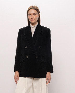 Brunello Cucinelli Black double-breasted corduroy jacket with lurex MG5687369