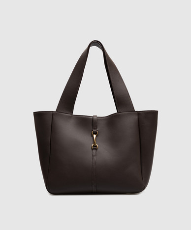 Dark brown leather tote bag