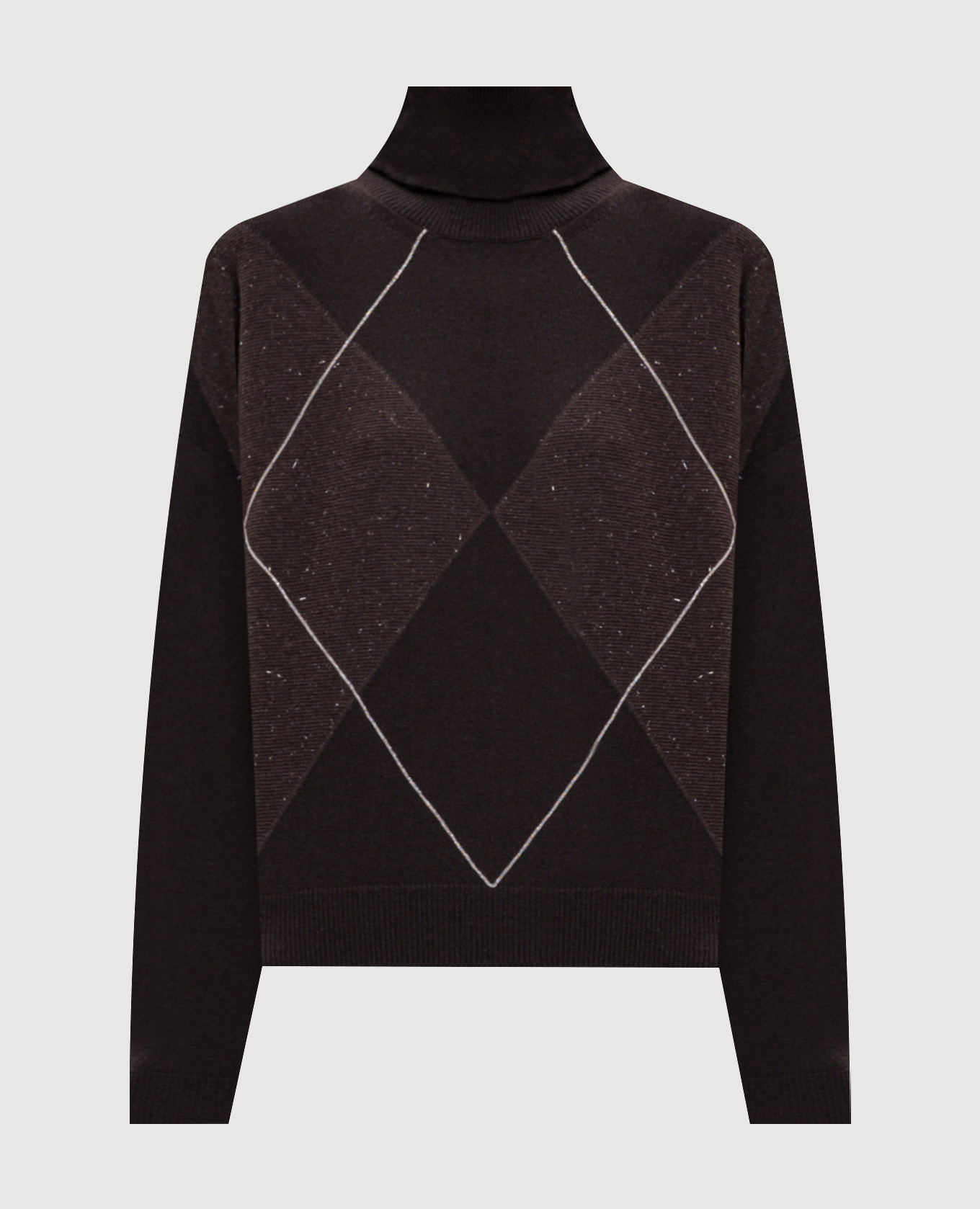 Brown wool, silk and cashmere sweater with monil chain