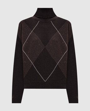 Peserico Brown wool, silk and cashmere sweater with monil chain S99537F12F9283
