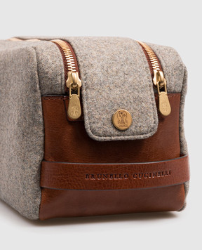 Brunello Cucinelli Gray combination toiletry bag with embossed logo MWPABU334