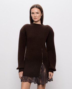Giuseppe Di Morabito Milano Brown wool dress with lace 07PFKND41116759