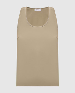 Peserico Khaki top with monil chain A0848106638