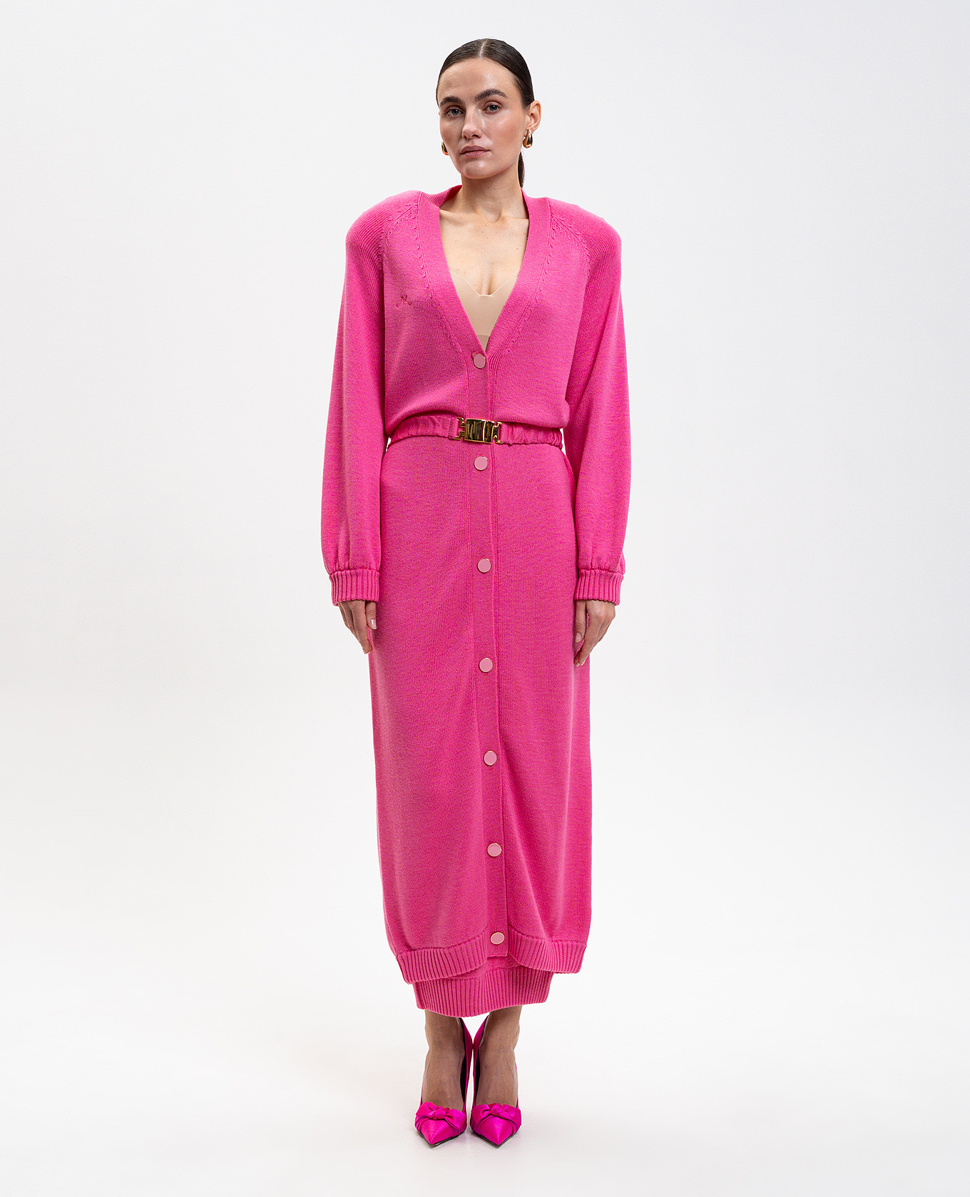 

Pink elongated wool cardigan Rowen Rose