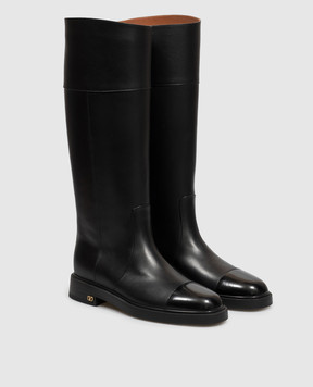 Valentino Black leather boots with emblem 9W2S0QA0KIU