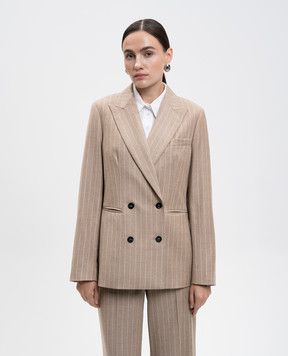 Peserico Beige double-breasted striped wool jacket S0119903362