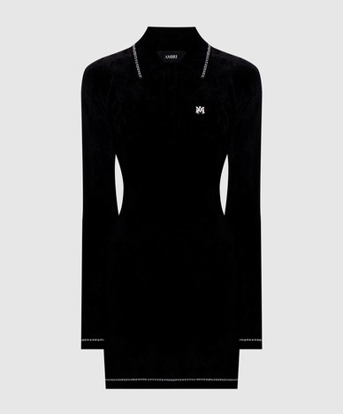 Black mini dress with monogram embroidery