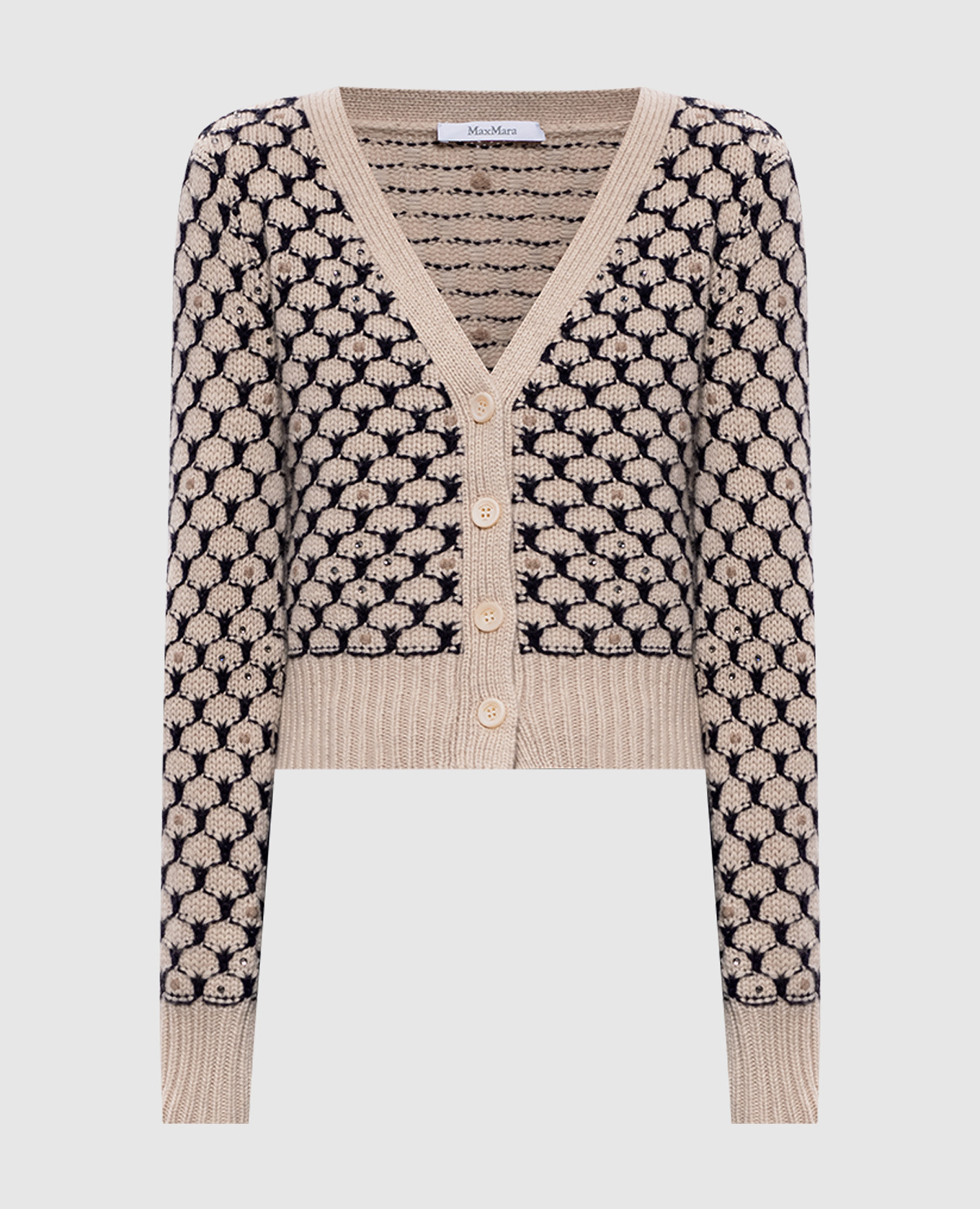 Beige MXMMASTRO cardigan made of wool and cashmere with a pattern Max Mara