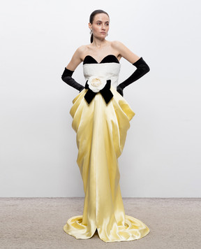 Richard Quinn Yellow bustier dress with applique RQSS267