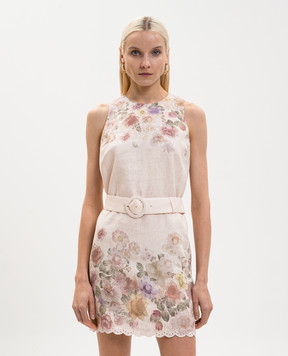 Twinset Beige linen dress with floral print 261TT2571