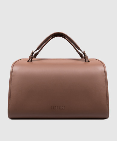 Brown leather bowler bag