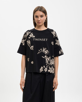 Twinset Black T-shirt with floral print 261LM2SDD
