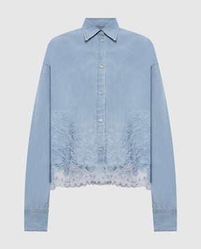 Ermanno Scervino Blue linen shirt with lace D482K365APTZD