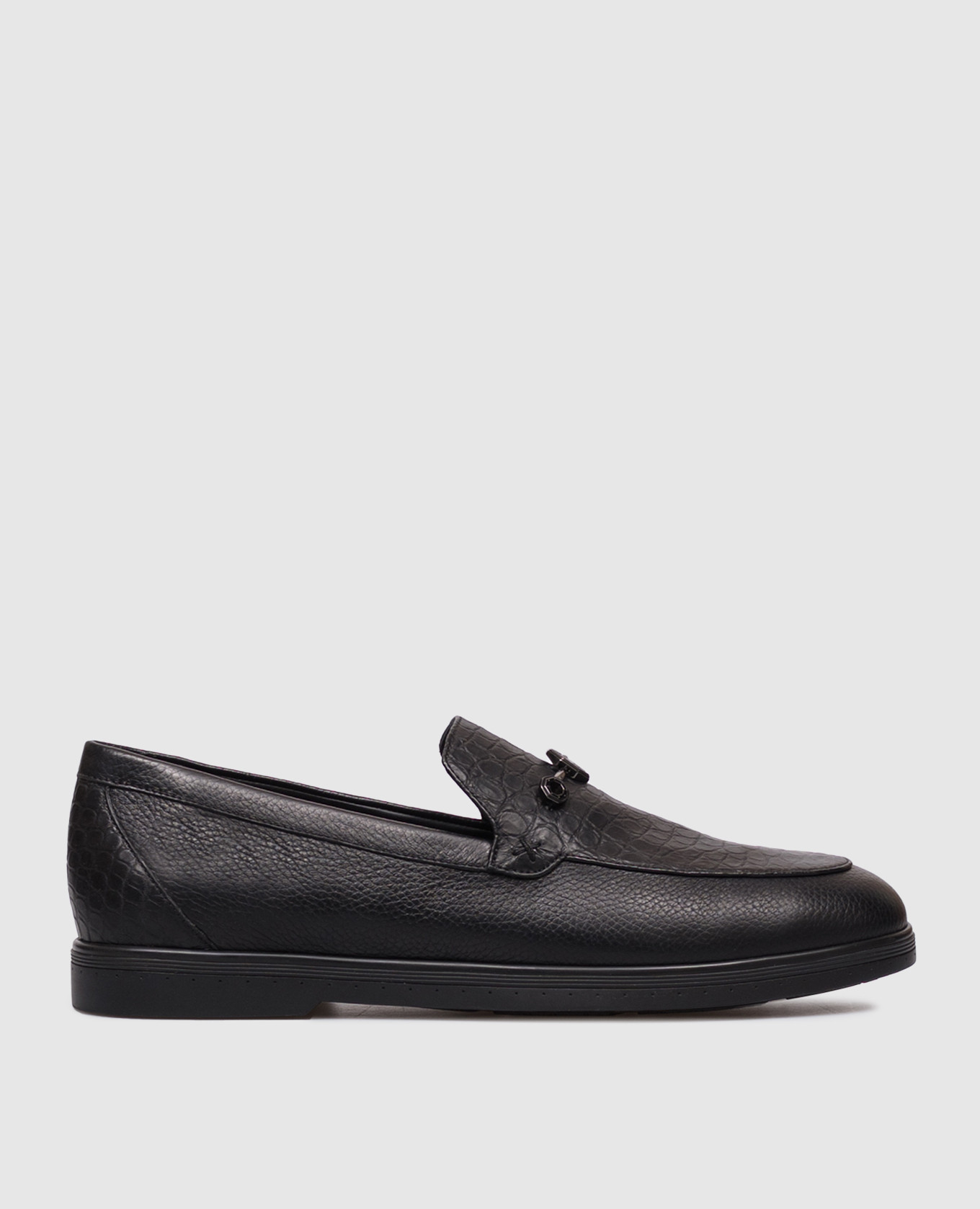Black leather loafers with crocodile leather