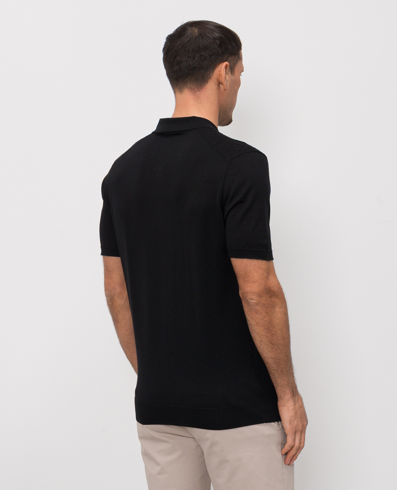 Black silk polo with geometric pattern Enrico Mandelli 4