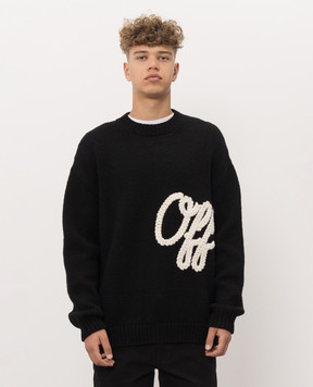 Off-White Black wool sweater with textured logo embroidery 44MHE212F26K002
