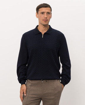 Bertolo Cashmere Blue wool and silk polo shirt with pattern 90262600256658