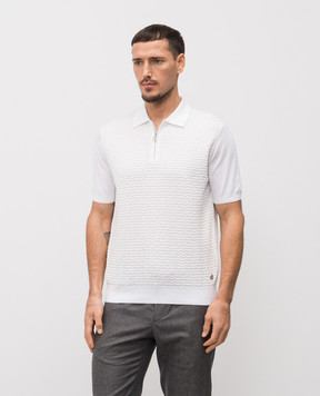 Stefano Ricci White polo shirt with patterned silk K212037P31F26193
