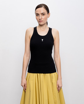 Ami Paris Black ribbed T-shirt with embroidered emblem FTP811JE0117