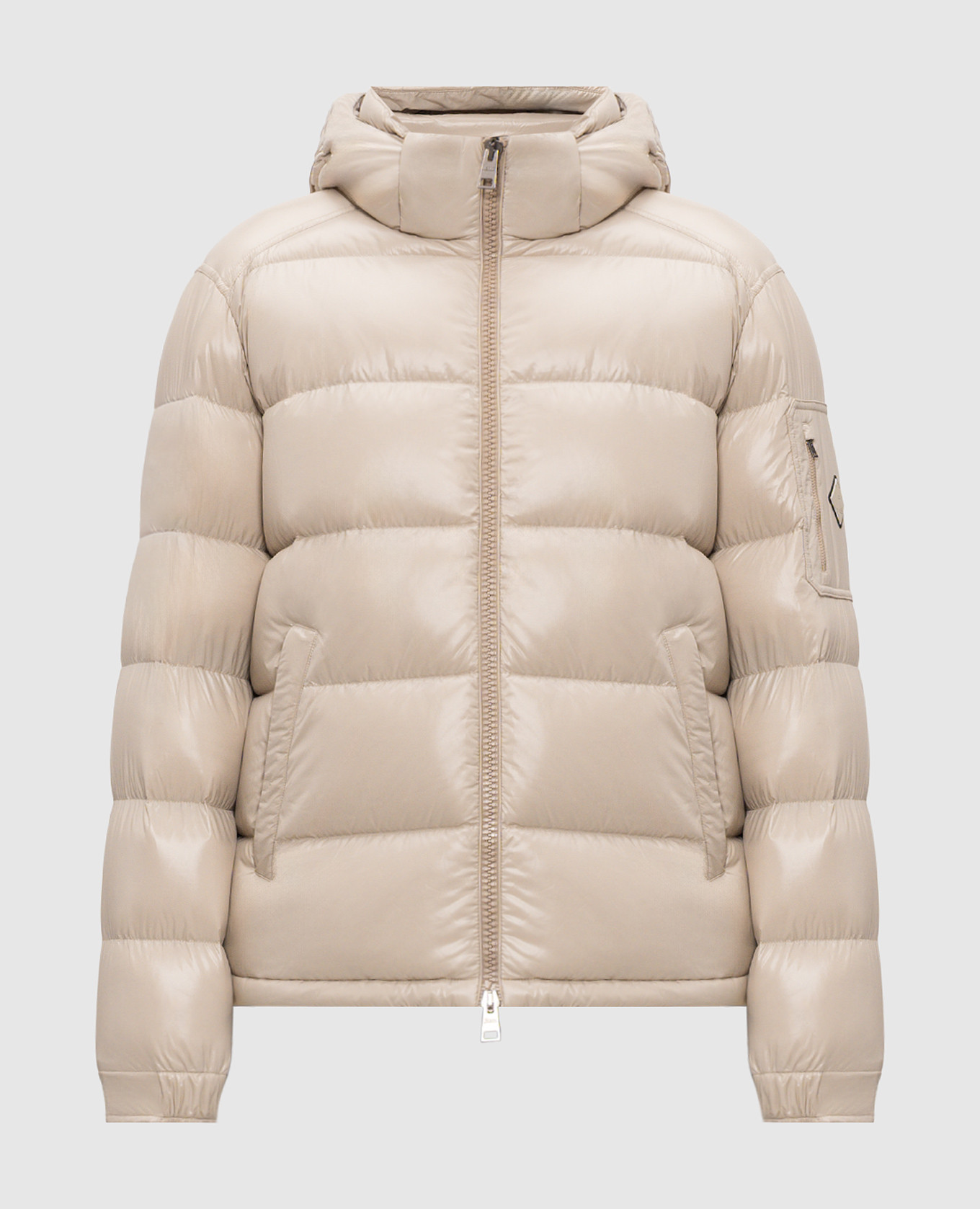 Beige down jacket with monogram patch