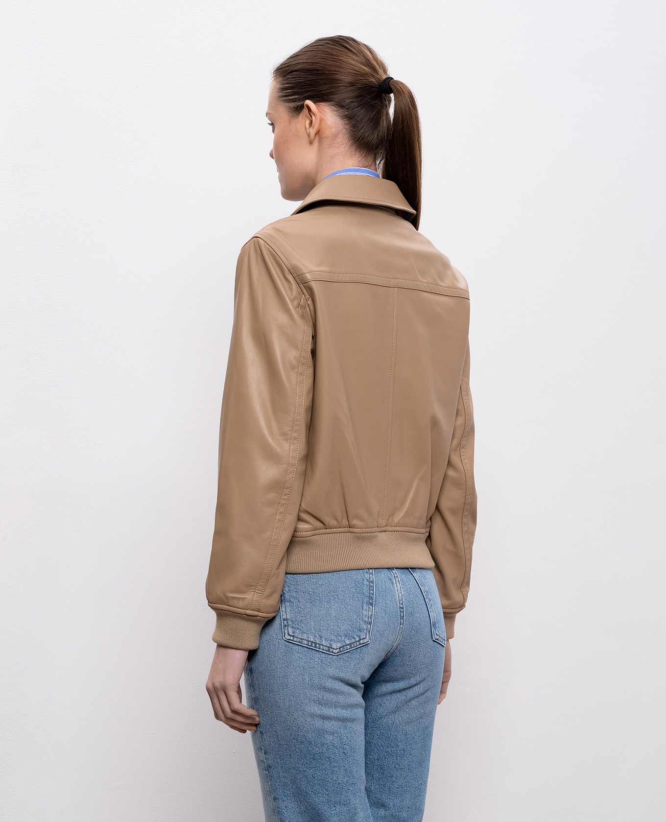 Beige leather jacket Yves Salomon 4