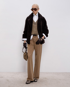 Babe Pay Pls Brown sheepskin coat with turn-down collar 2310PRADO