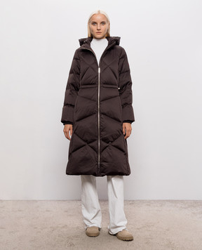 Be Florence Dark brown elongated down jacket with hood BE26110