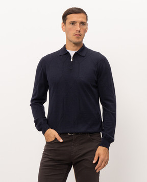 Enrico Mandelli Blue wool polo shirt with geometric pattern 4K015A6210