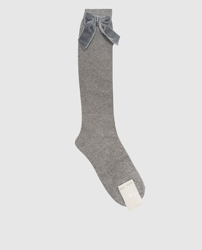 Story Loris Children's gray knee-high socks with bows 2084