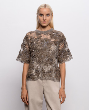 Brunello Cucinelli Brown openwork top with wool MLRR18810