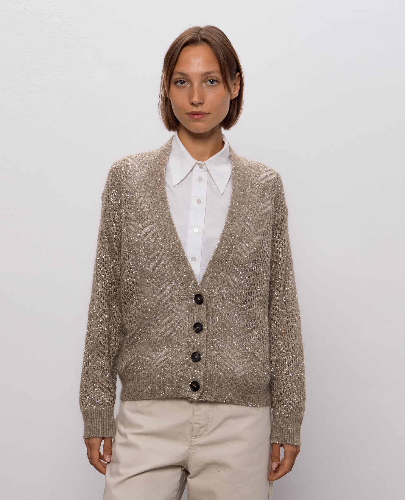 Beige cardigan with sequined wool Brunello Cucinelli 3