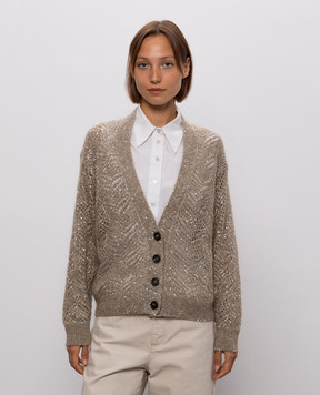 Brunello Cucinelli Beige cardigan with sequined wool MRG562506