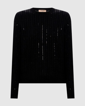 Twinset Black wool sweater with crystals 262TT3150